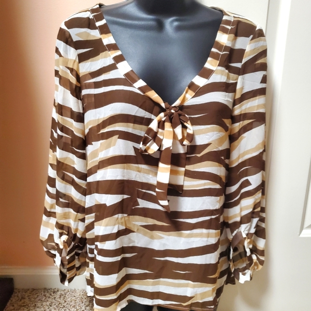 New York & Company Sheer Zebra Striped Top
